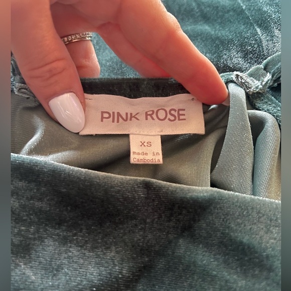 NWOT Pink Rose Cowl Neck Velvet Mini Dress Women’s XS Green Holiday Fall Revolve - Picture 3 of 12